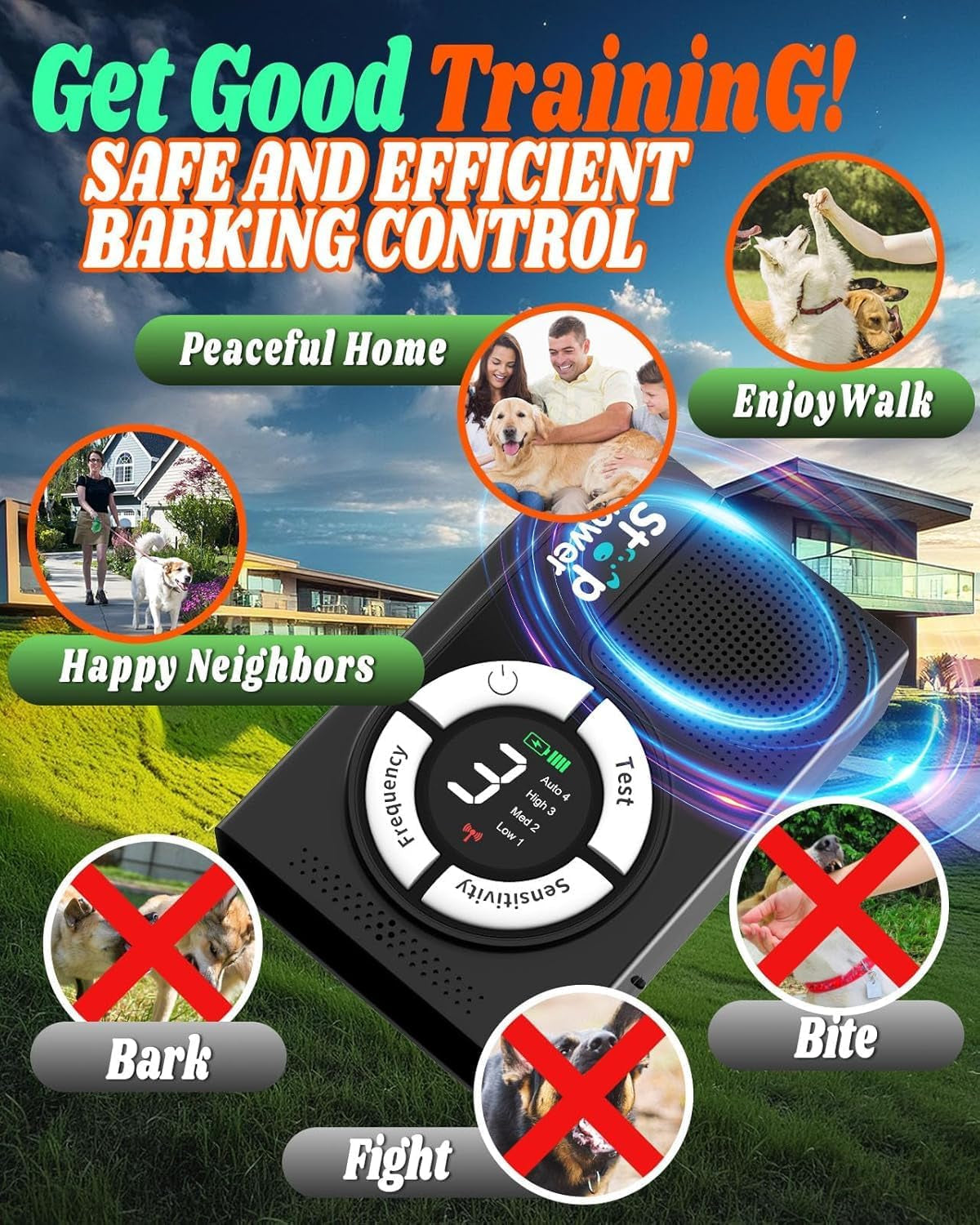 Anti Barking Device, 1500 Mah Rechargeable Ultrasonic Dog Barking Deterrent Devices Safe for Dogs, 2-In-1 Dog Barking Control Devices up to 50 Ft Range Dog Training & Behavior Aids