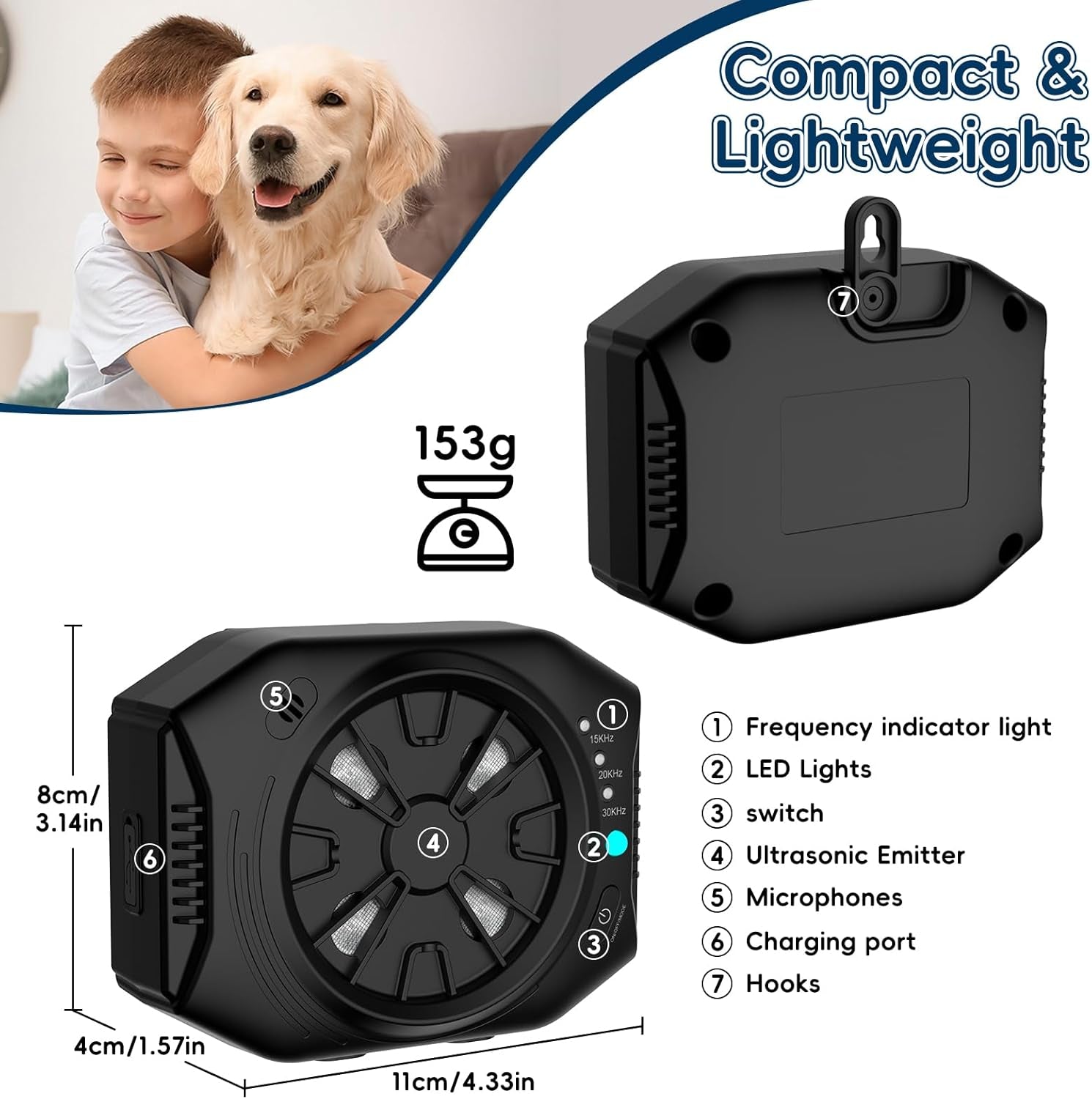 Anti Barking Device for Dogs, Dog Bark Deterrent Devices with 3 Modes, Ultrasonic Dog Bark Control Devices 50Ft Range Outdoor & Indoor, Waterproof Dogs Barking Silencer Safe for Human & Dogs (Black)