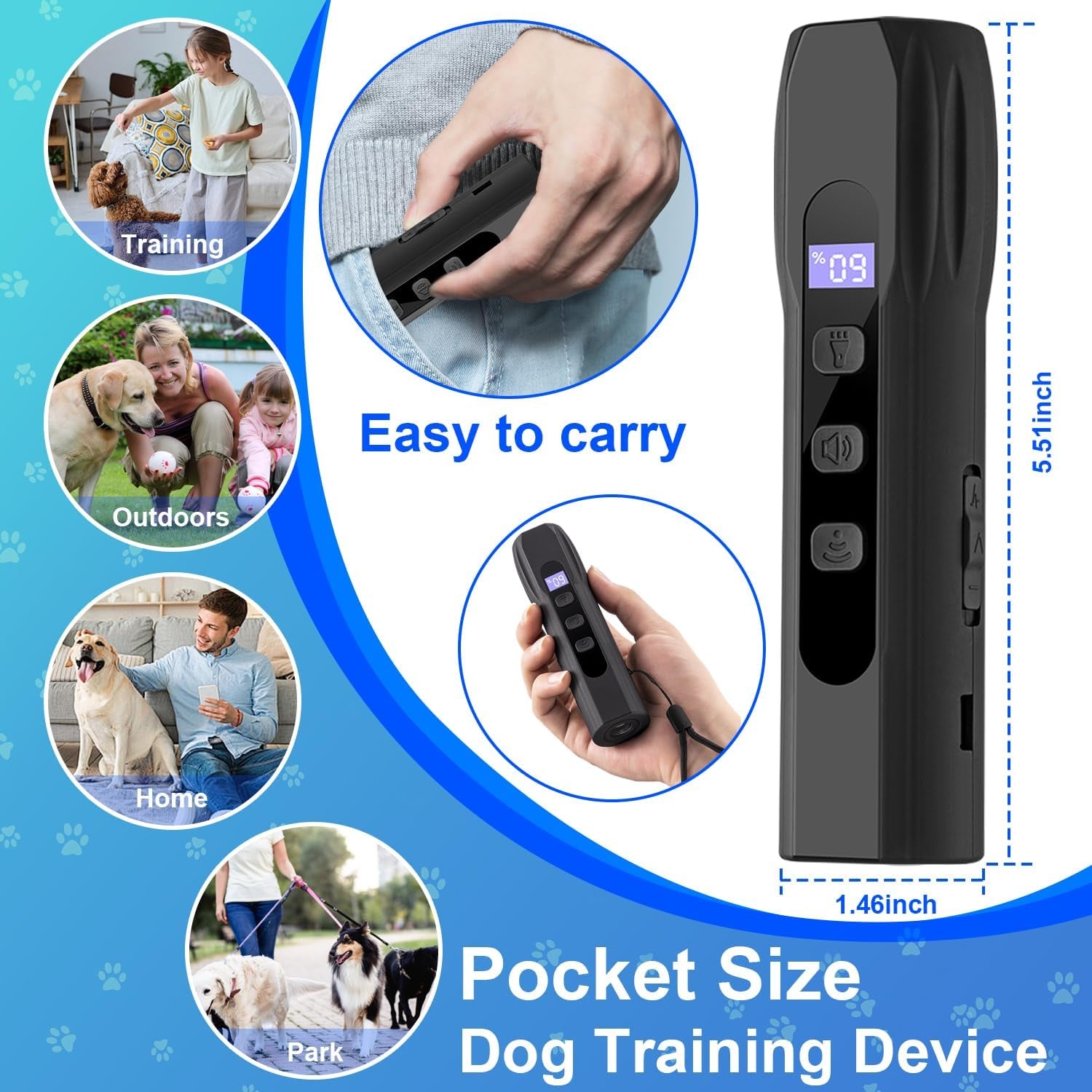 Dog Bark Deterrent Devices, anti Barking Device for Dogs Training & Behavior Aids, Rechargeable Ultrasonic Dog Bark Control Devices with Digital Display, Portable Dog Training Tools for Indoor Outdoor