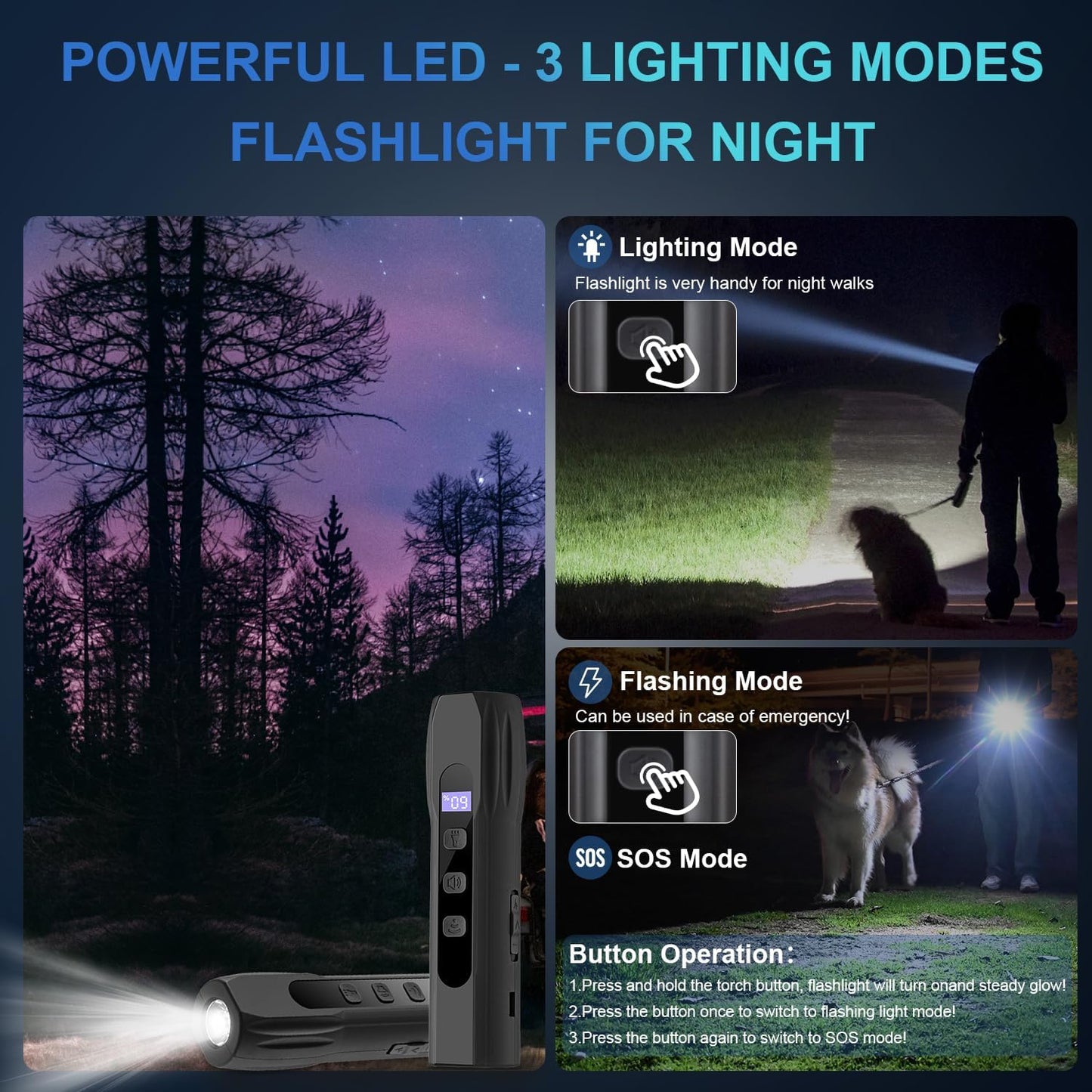 Dog Bark Deterrent Devices, anti Barking Device for Dogs Training & Behavior Aids, Rechargeable Ultrasonic Dog Bark Control Devices with Digital Display, Portable Dog Training Tools for Indoor Outdoor