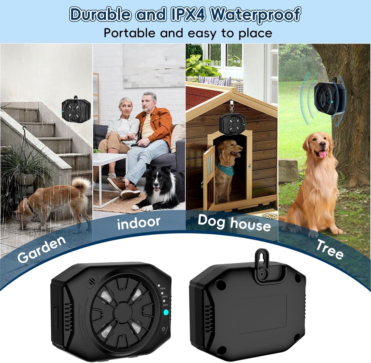 Anti Barking Device for Dogs, Dog Bark Deterrent Devices with 3 Modes, Ultrasonic Dog Bark Control Devices 50Ft Range Outdoor & Indoor, Waterproof Dogs Barking Silencer Safe for Human & Dogs (Black)