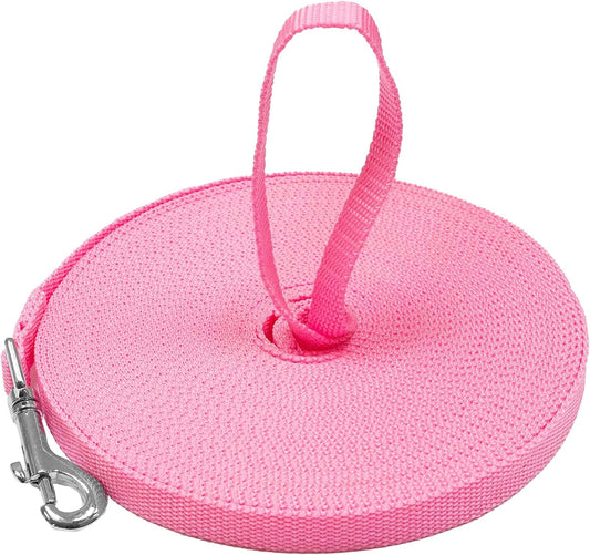 - Long Dog Leash - 30 Ft Pink Nylon Dog Training Leash for Recall & Obedience