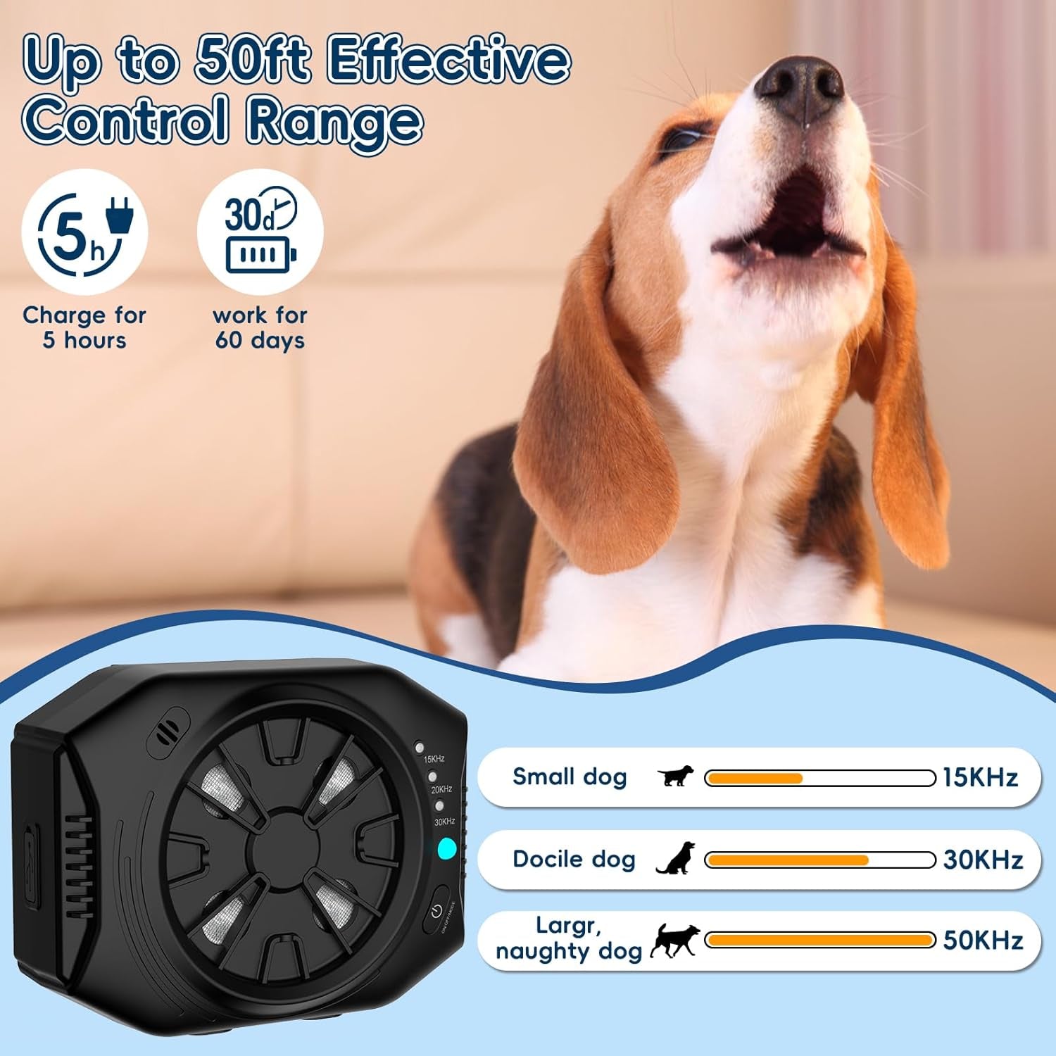 Anti Barking Device for Dogs, Dog Bark Deterrent Devices with 3 Modes, Ultrasonic Dog Bark Control Devices 50Ft Range Outdoor & Indoor, Waterproof Dogs Barking Silencer Safe for Human & Dogs (Black)