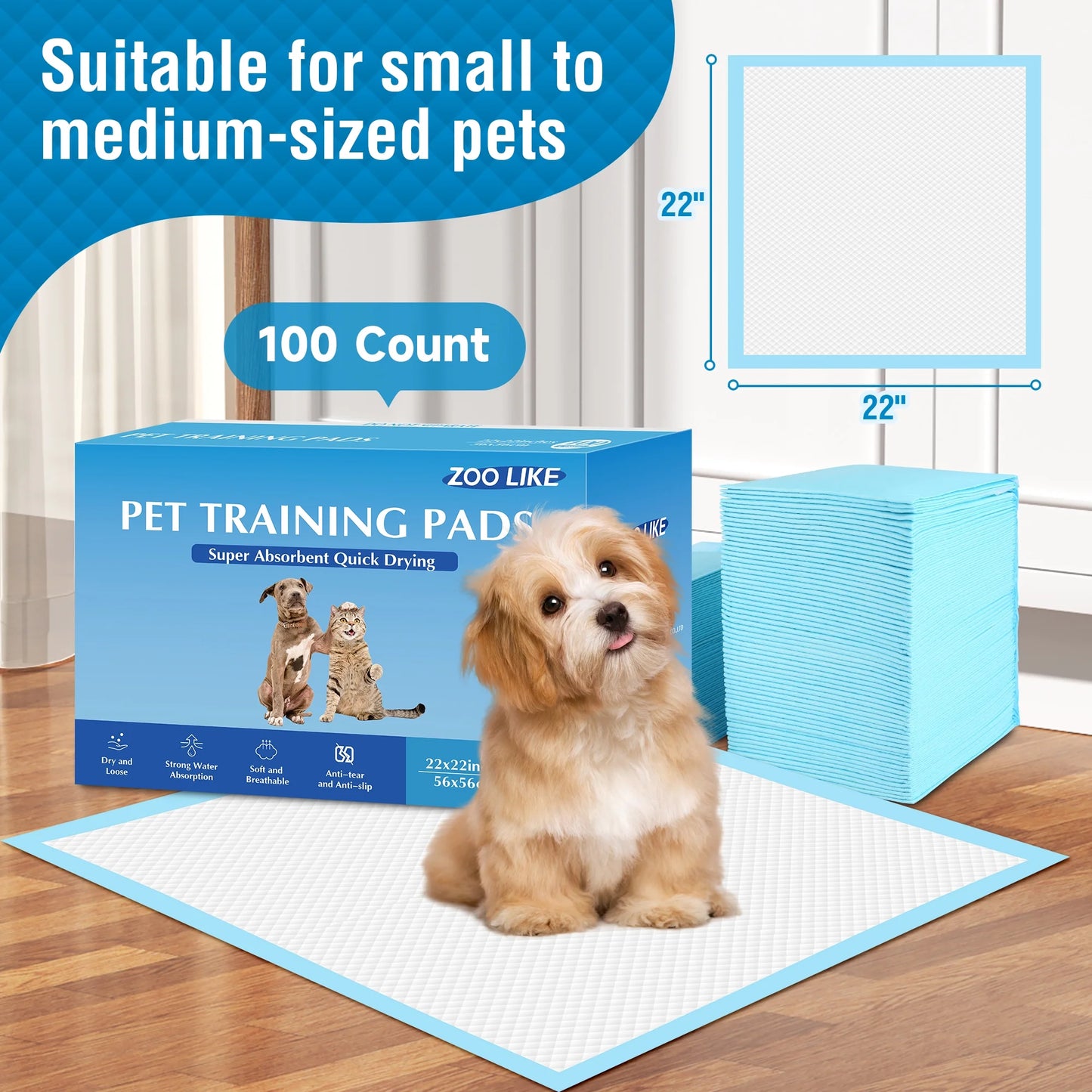 L Puppy Pads Dog Training Pads, Disposable Dog Pee Pads,22"X 22", 100 COUNT