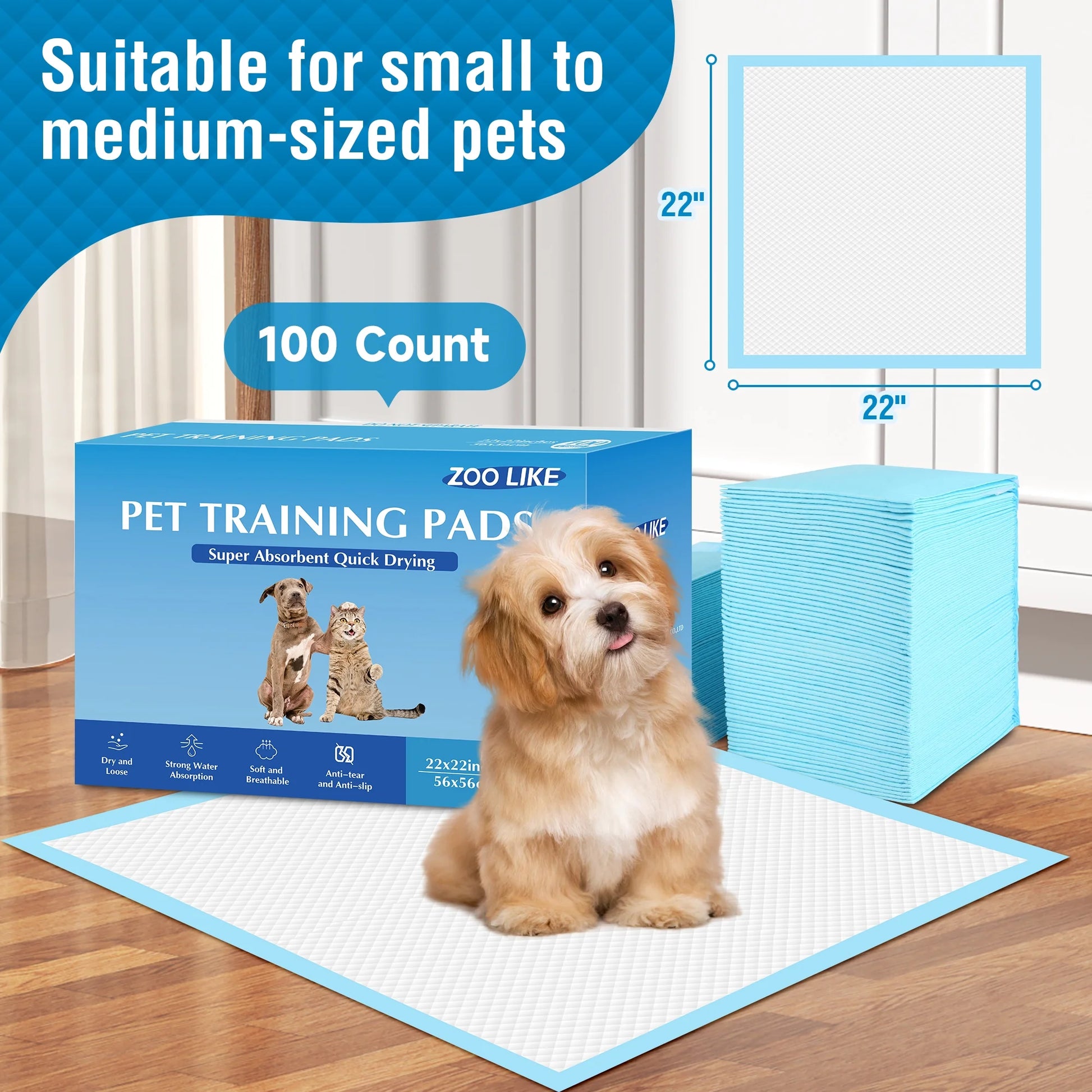 L Puppy Pads Dog Training Pads, Disposable Dog Pee Pads,22"X 22", 100 COUNT